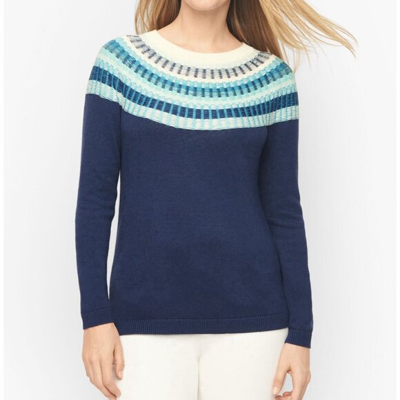 Talbots Sweaters - Talbots Women's Rib Yoke Crewneck Sweater Size XL Blue Knit Pullover Cozy